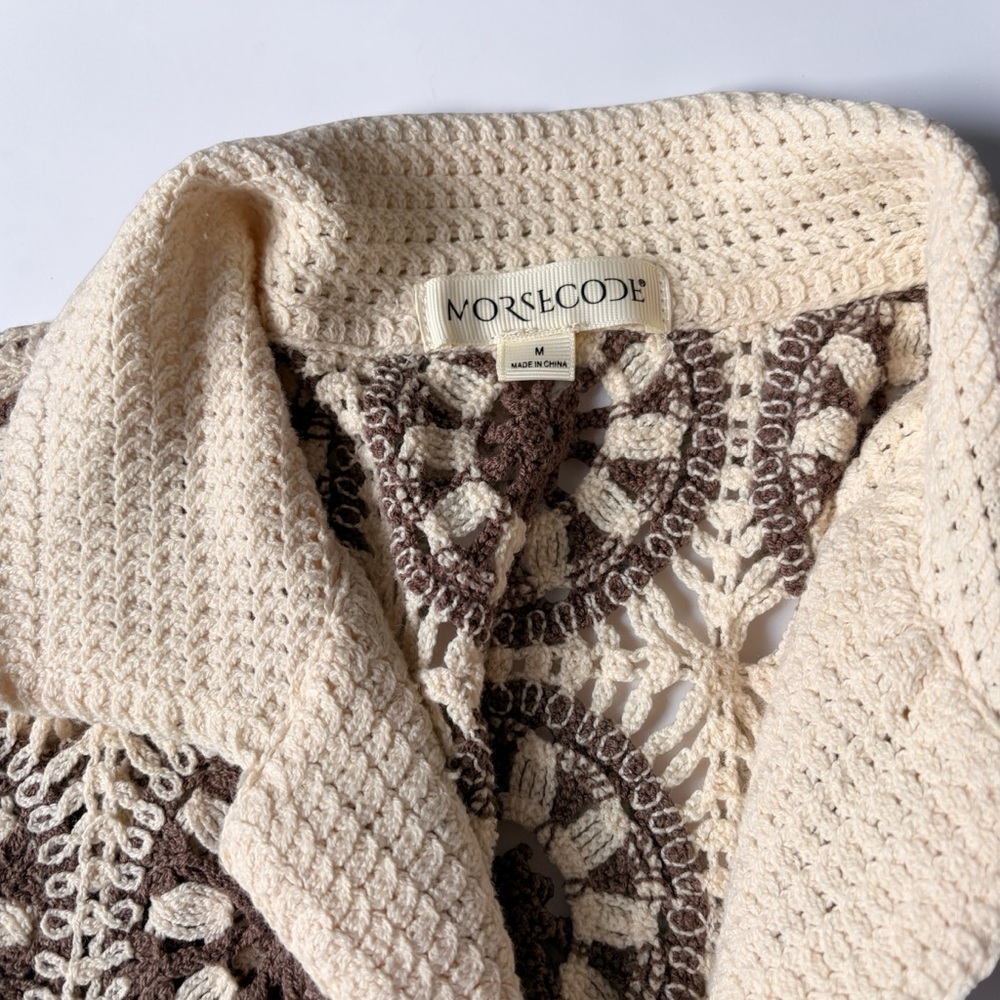 Morse Code Crochet Top Vintage Inspired Granny Square Boho Festival Shirt M - Picture 4 of 8